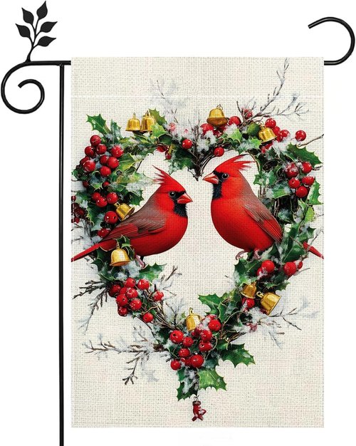 Cardinal Love Hearts Garden Flag - Double-Sided 12x18 Welcome Yard Decor for Farmhouse Patio