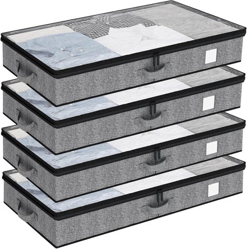 Fixwal Under Bed Storage Containers - 4 Pack Low Profile Organizer for Clothes | Sturdy Reinforced Design, 4.5 Inches High