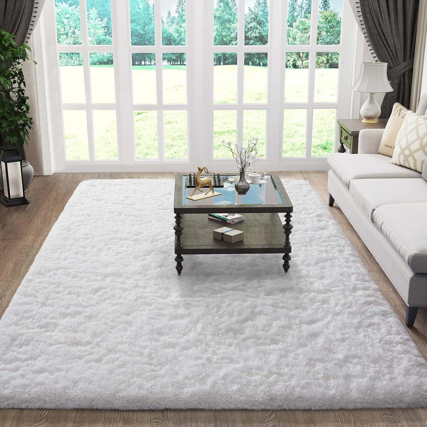 Ophanie 5x8 White Area Rug - Fluffy Plush Shaggy Carpet for Living Room & Bedroom Decor
