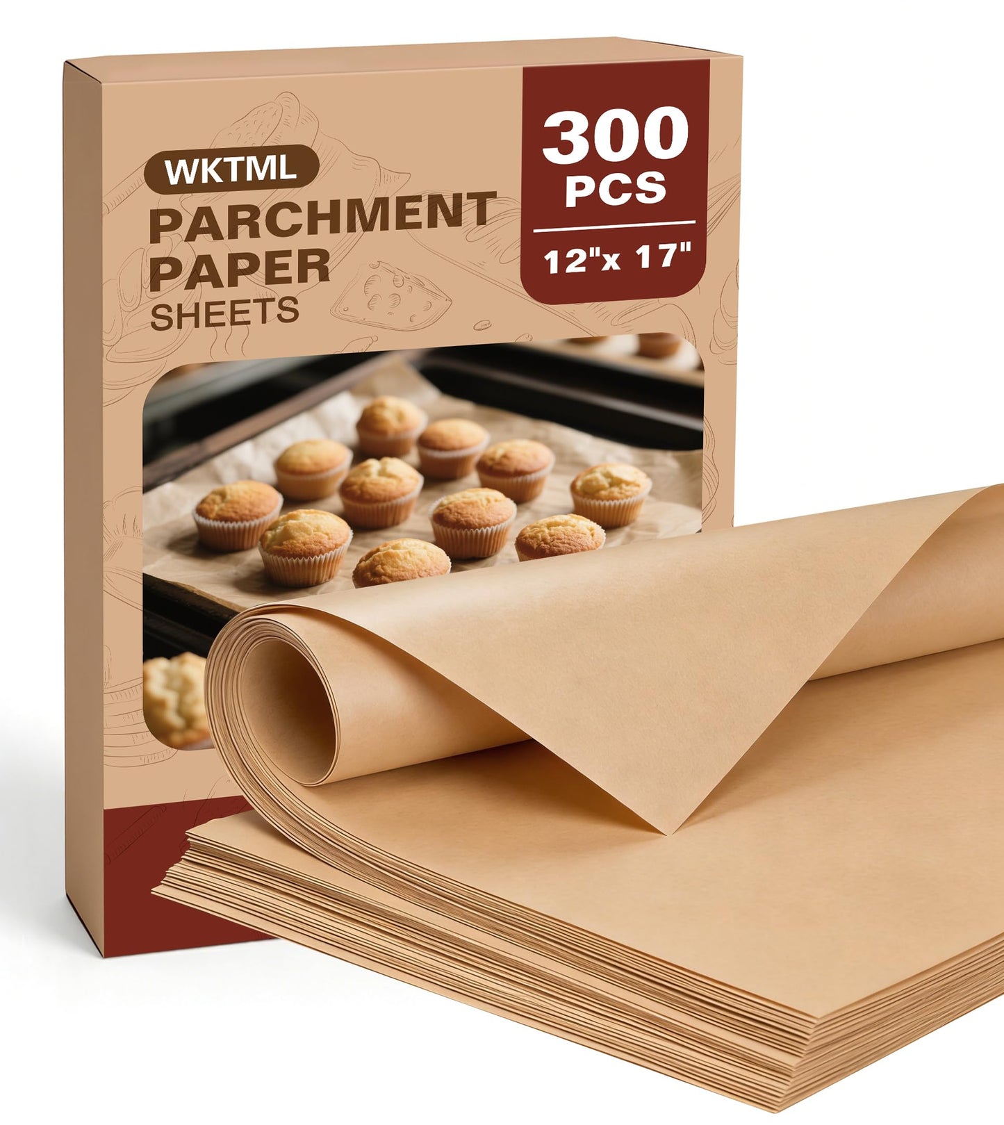 300 Pcs Parchment Paper Sheets, 12x17 Inches Unbleached Baking Paper, Non Stick for Gently Baking, Pre-Cut Half Sheet Parchment Paper for Oven, Air Fryer Liners, Microwave