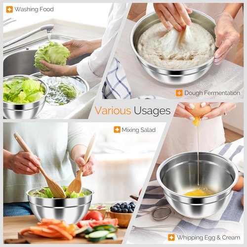 HaWare Mixing Bowls - 24-Piece Stainless Steel Set with Airtight Lids & Graters | Khaki, 4.6QT to 0.7QT