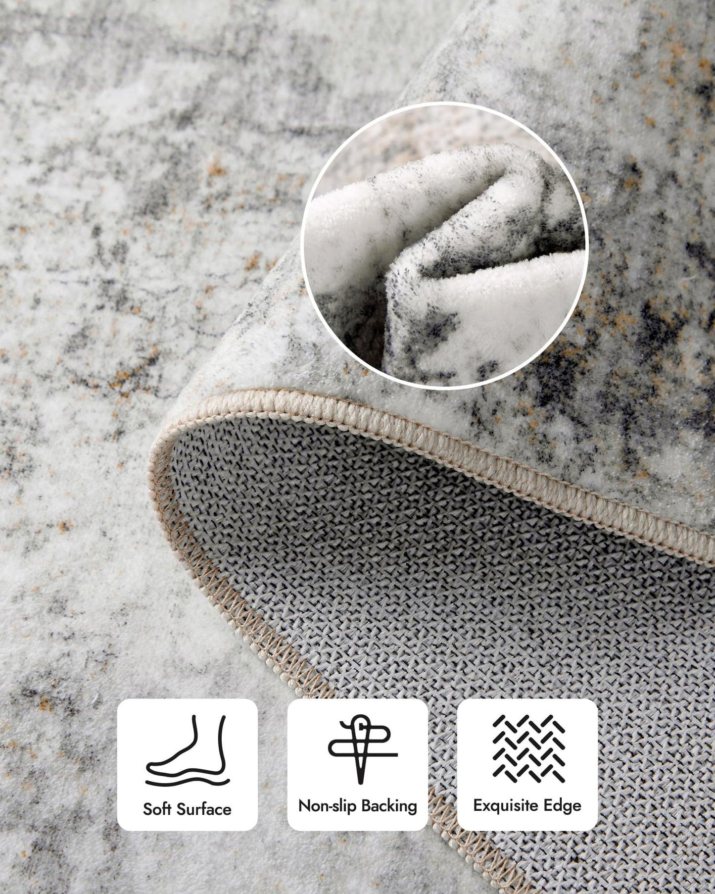 AUKOW Area Rug Living Room Rugs - 8x10 Modern Abstract Soft Indoor Neutral Washable Rug Stain Resistant Non-Slip Low Pile Carpet for Bedroom Dining Room Home Office - Charcoal Grey