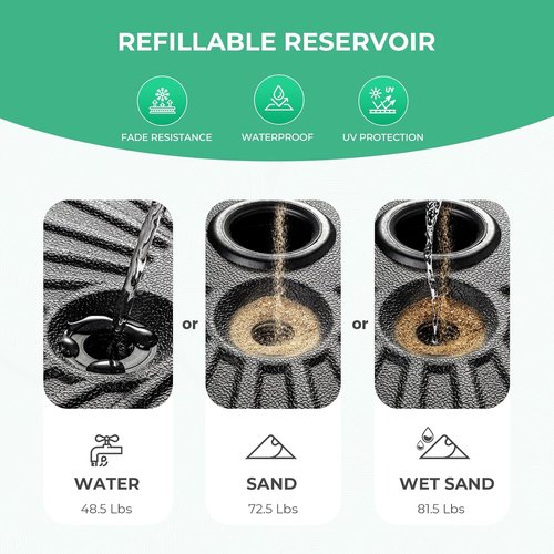 JEAREY Patio Umbrella Stand - 81.5lb Max Capacity Heavy Duty Water-Filled Base | Black