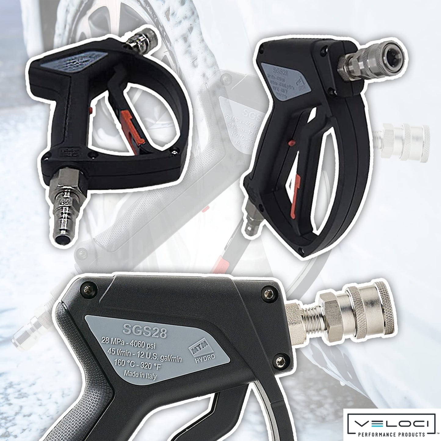 MTM Hydro SGS28 Pressure Washer Trigger Gun with Installed Stainless Steel Connection Fittings Commercial Grade