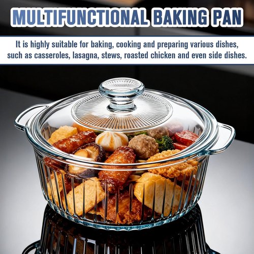 Clear Glass Baking Dishes by [Brand Name] - 2 Pack Round Casserole Dishes with Lids | Oven Safe, 1.7Qt & 2.5Qt