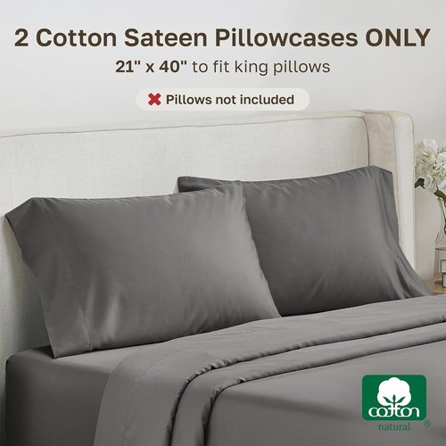 California Design Den King Pillow Cases - Soft & Silky 500 Thread Count 100% Cotton Sateen | Dark Gray, Set of 2