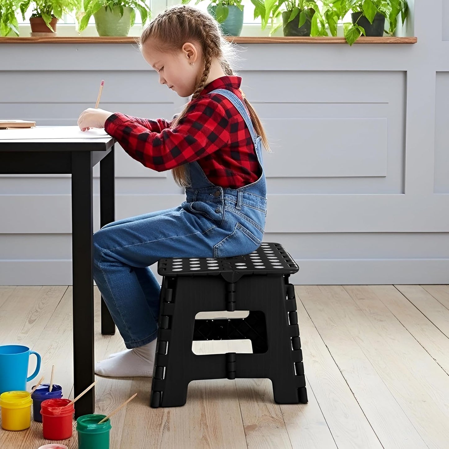 Utopia Home Folding Step Stool - 9-Inch Anti-Slip Design | Supports Up to 300 lbs - Versatile Black Stool for Kitchen & Bathroom Use