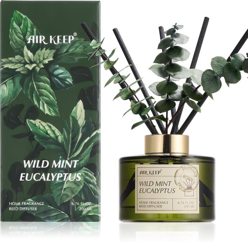 Airkeep Reed Diffuser Set - 6.76 Fl Oz Wild Mint & Eucalyptus Essential Oils | Elegant Home Decor & Air Freshener