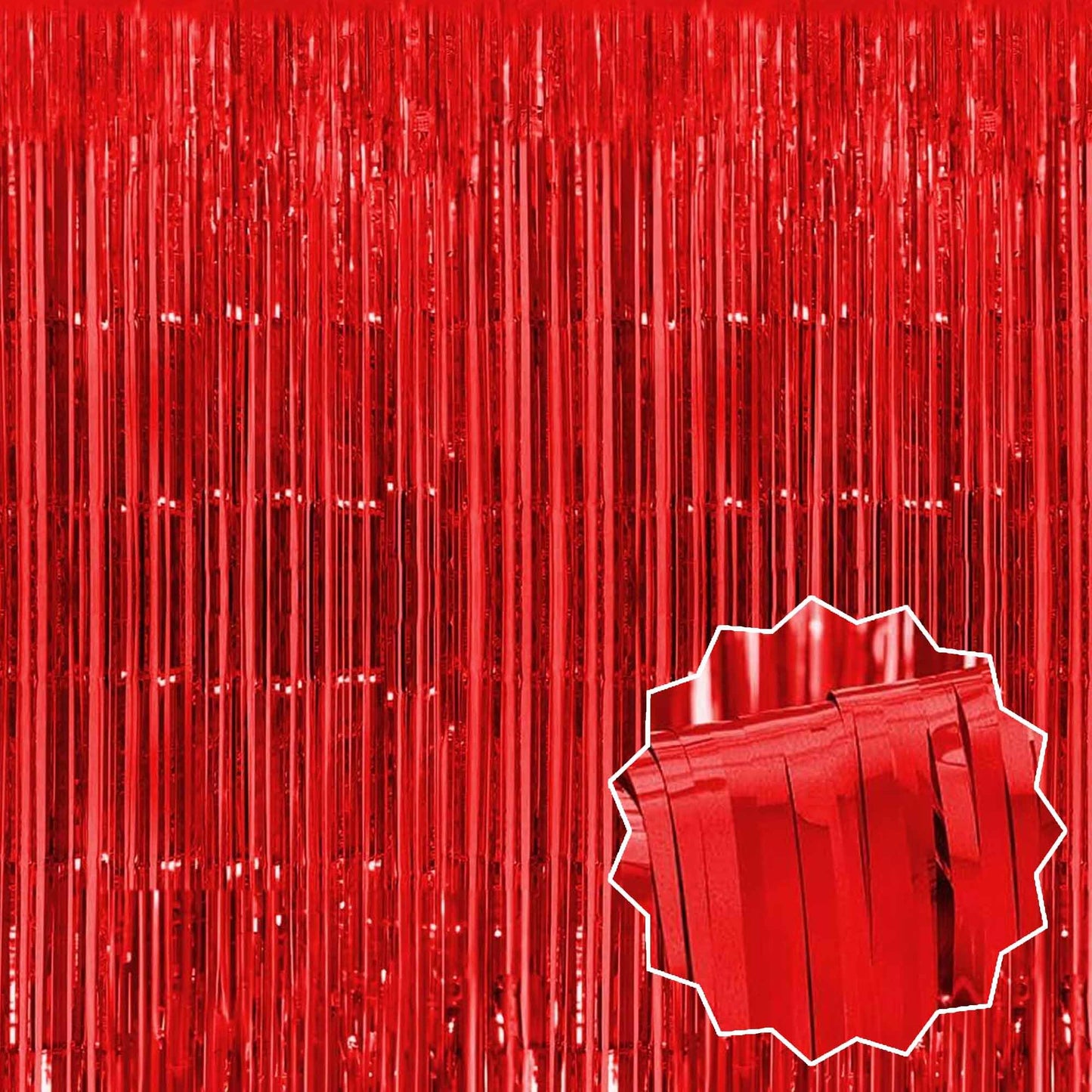 3 Pack Red Foil Fringe Curtains Backdrop, 3.28 x 8.2 Ft Metallic Streamers Tinsel Curtains Background for Photo Booth, Birthday, Halloween, Christmas, Thanksgiving, New Year Party Decorations