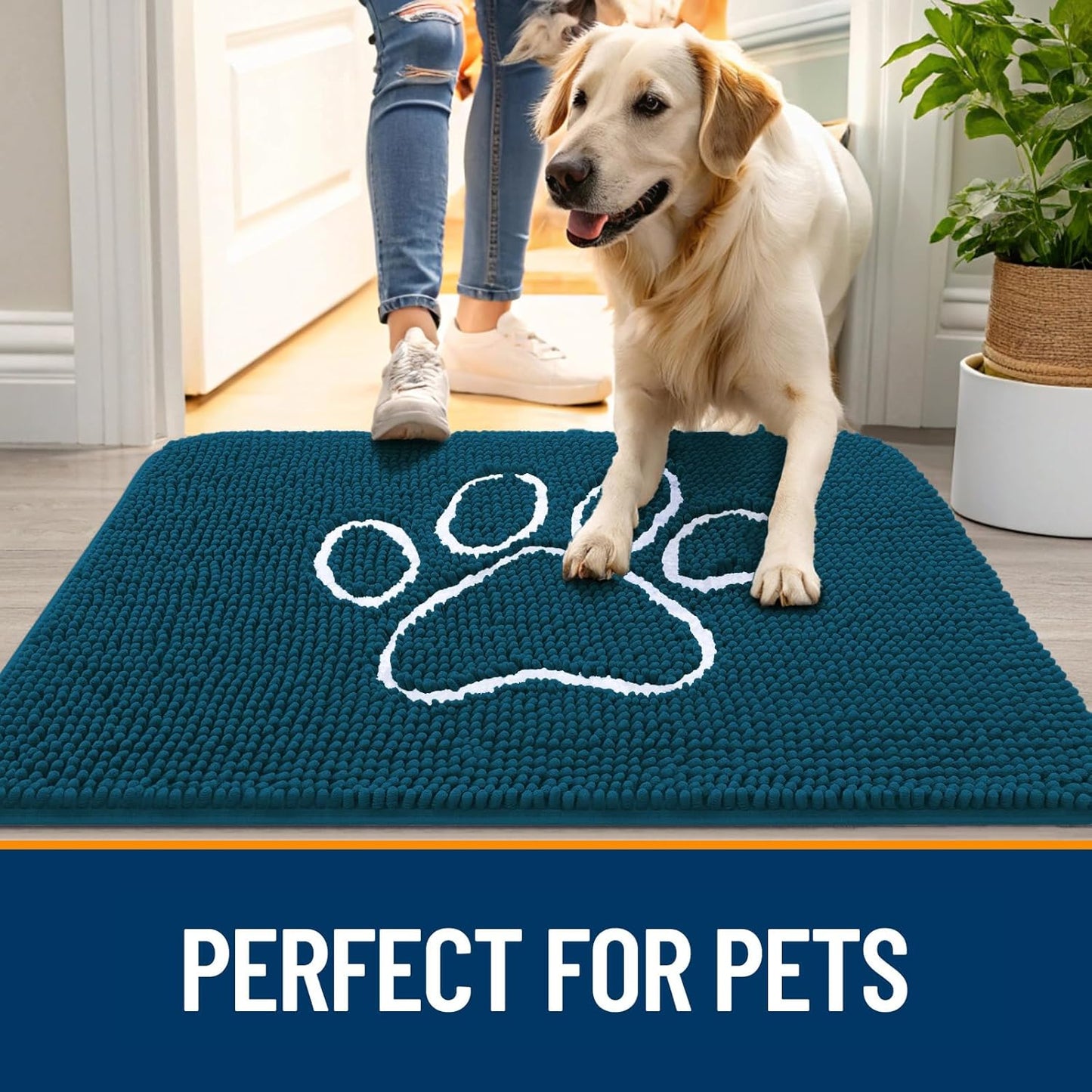 OLANLY Dog Door Mat - Absorbent Non-Slip Mud Mat for Muddy Paws | 70x46, Atlantic Blue, Quick Dry Design