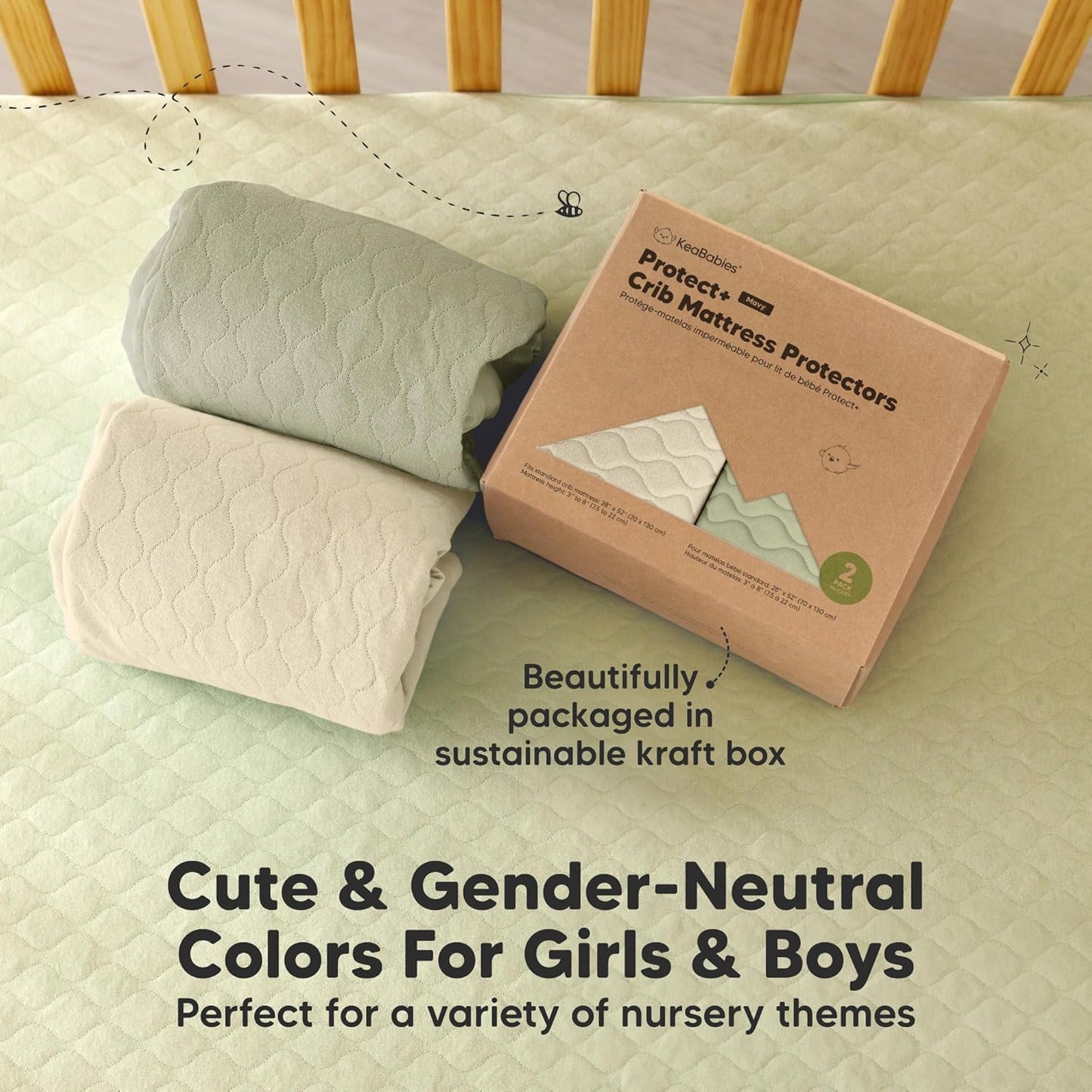 Skiennix Waterproof Crib Mattress Protector Cover - Soft Quilted Cotton Pad, 52" x 28", Machine Washable, 2-Pack
