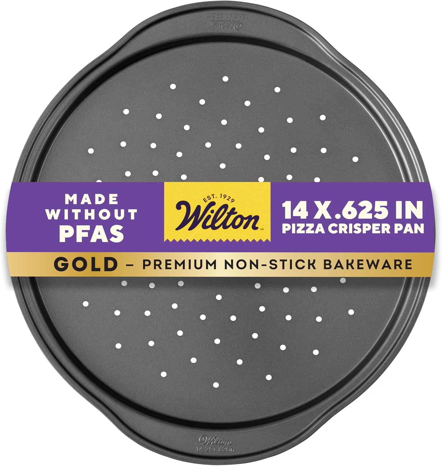 Wilton Gold Non-Stick 14-Inch Pizza Crisper - Warp-Resistant Bakeware, PFAS-Free Design