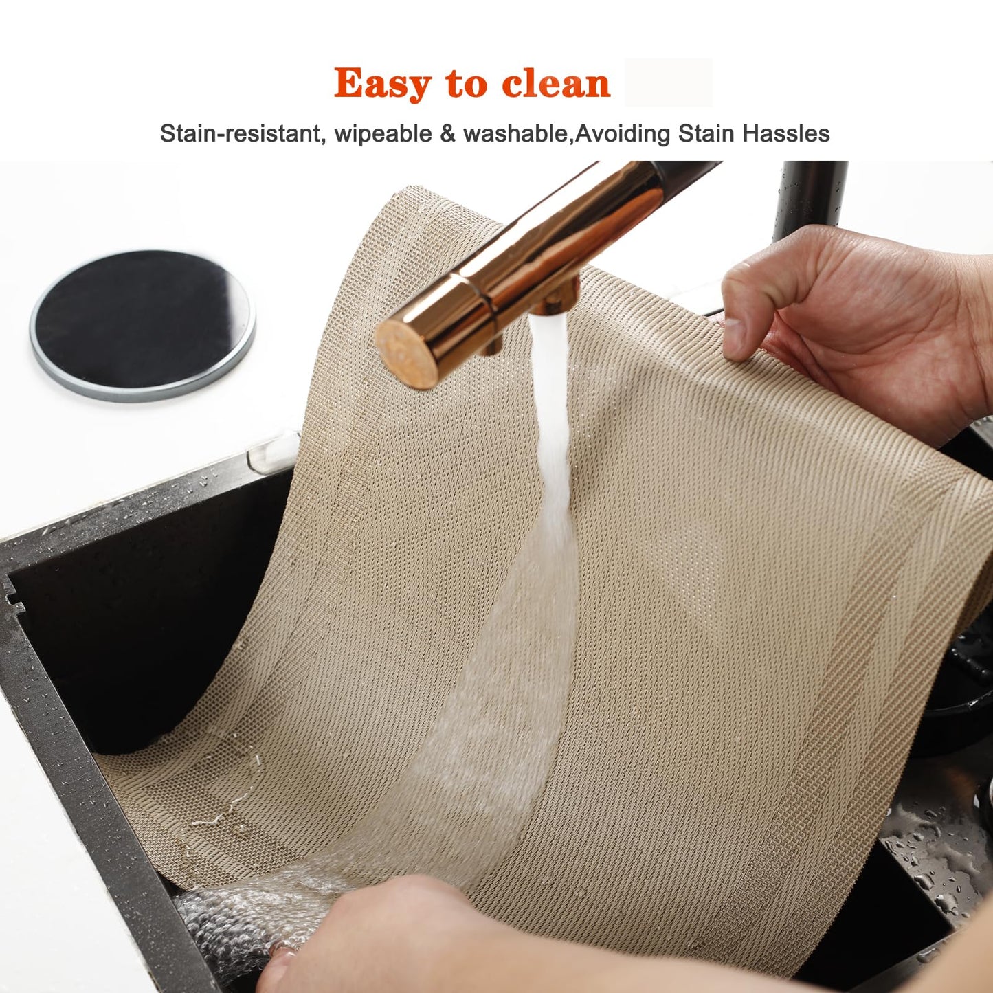 Bxzandya Placemats Set of 8,Washable,Heat and Stain Resistant Indoor/Outdoor Place mats,Vinyl Woven Non Slip Table Mats for Restaurant Table Protection,PVC Placemats(Beige,8PCS)