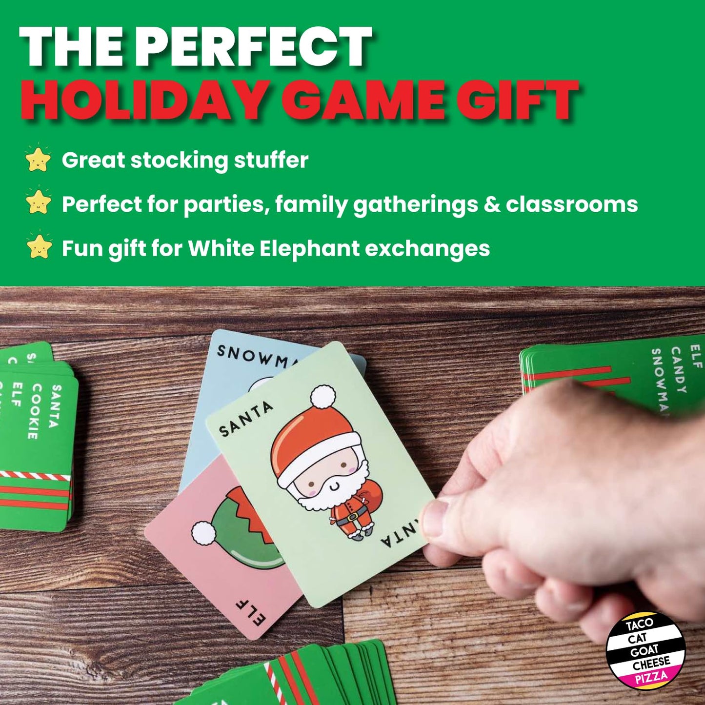 Taco Cat Goat Cheese Pizza - Santa Cookie Elf Candy Snowman Holiday Card Game | Fun for 2-8 Players, Perfect for Gifts