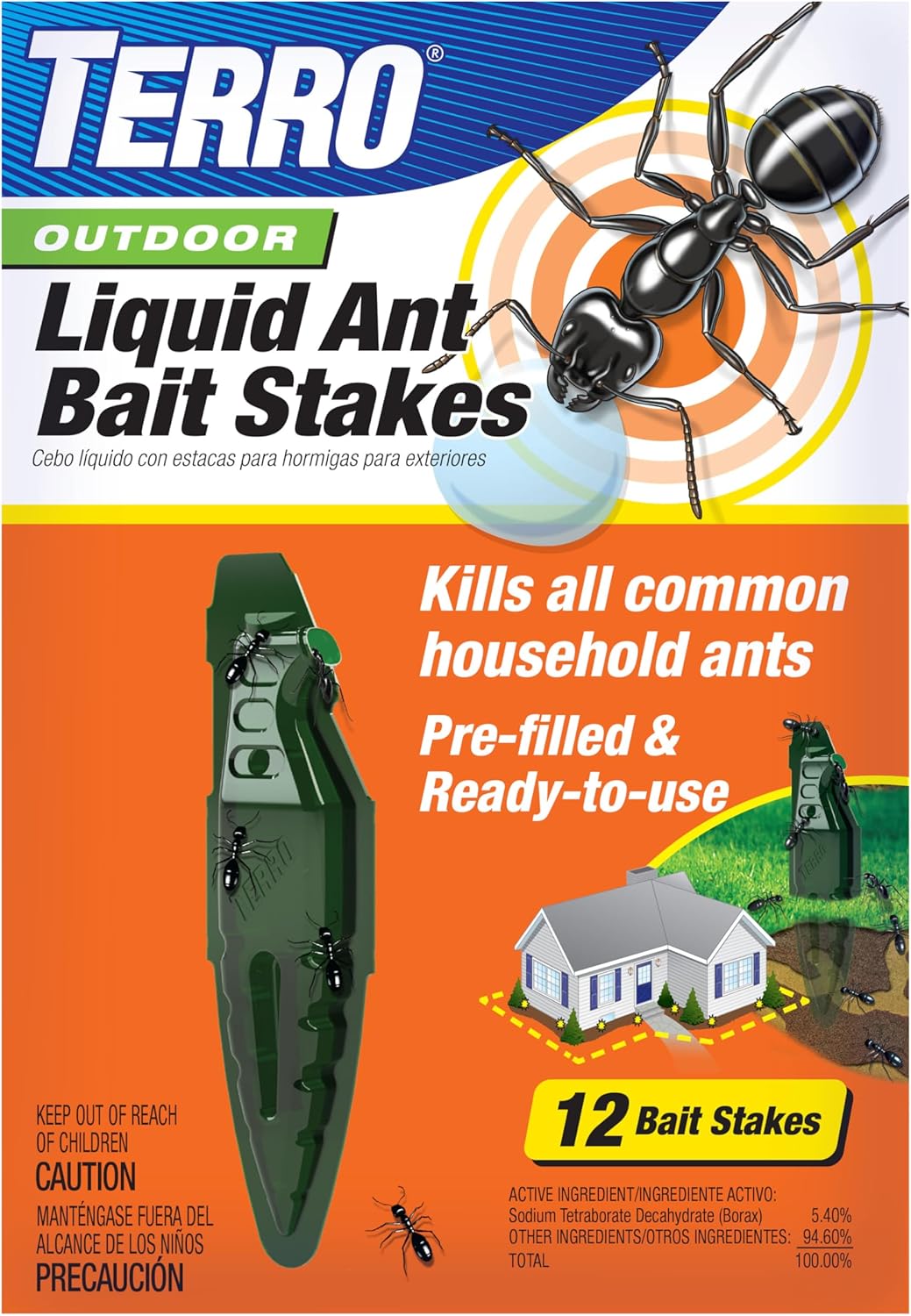 TERRO Liquid Ant Baits - Ready-to-Use Ant Traps for Outdoor Use | Kills Household Ants, 12 Stakes