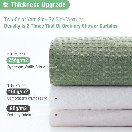 Dynamene Sage Green Shower Curtain - Luxury Waffle Textured Heavy Duty 256GSM Polyester | 72"x72" with Hooks