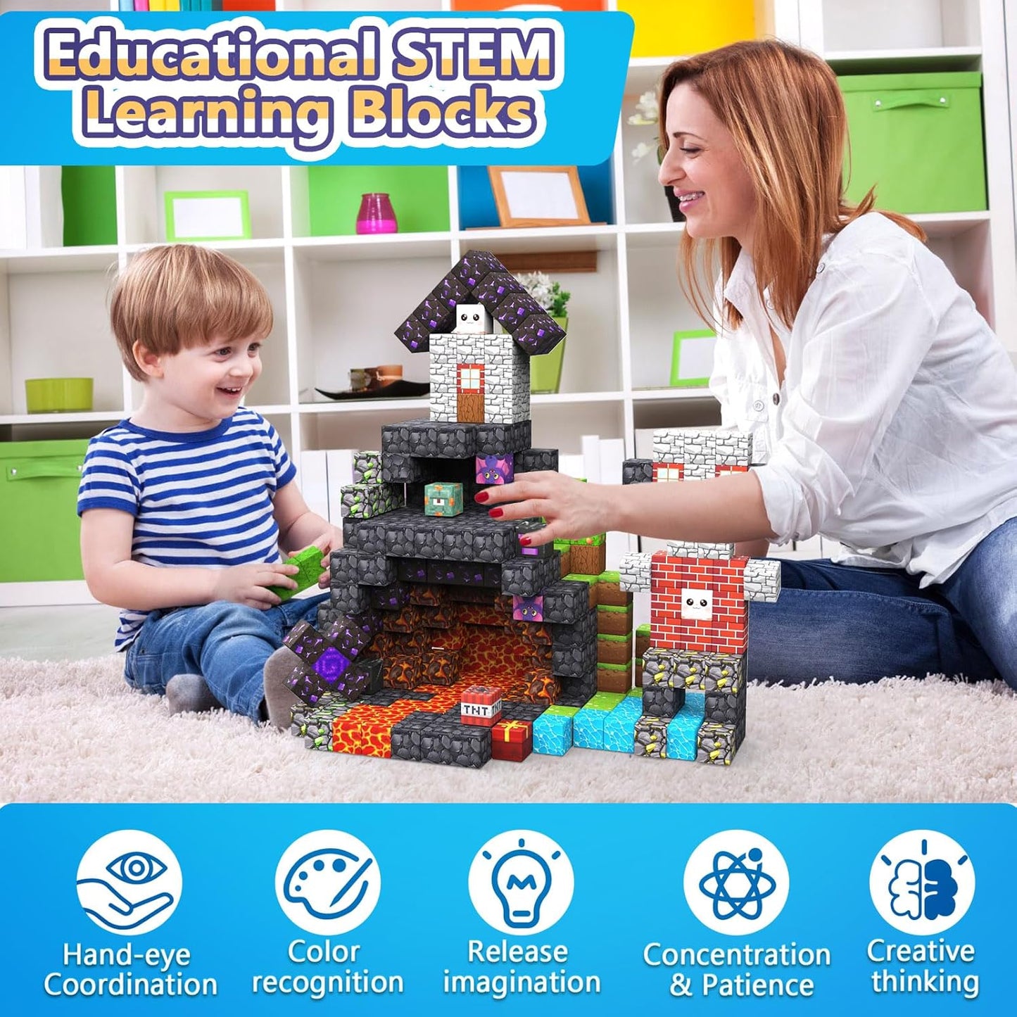 Magnetic Building Blocks by 150PCS - STEM Stacking Game for Kids Ages 3-12 | Colorful Magnet Tiles