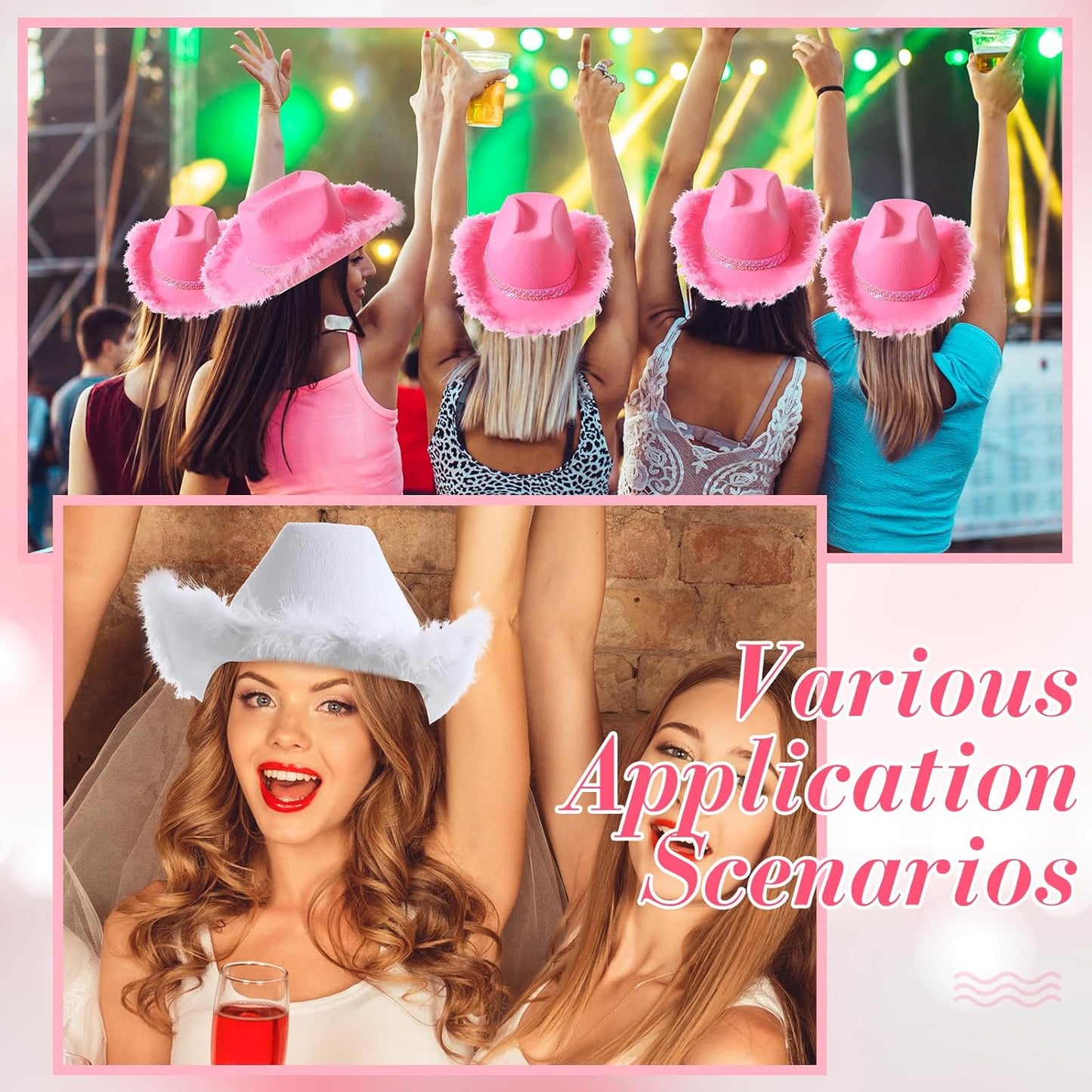 Unittype 12 Pcs Women Cowgirl Cowboy Hats Bachelorette Cowboy Hats for Bridal Shower Wedding Engagement Halloween Cosplay