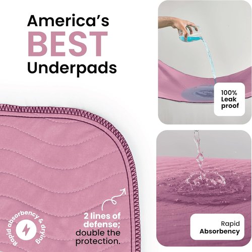 IMPROVIA® Washable Underpads - Heavy Absorbency Reusable Incontinence Pads for Kids, Adults, Pets | Pink & White, 34" x 36" - Pack of 4