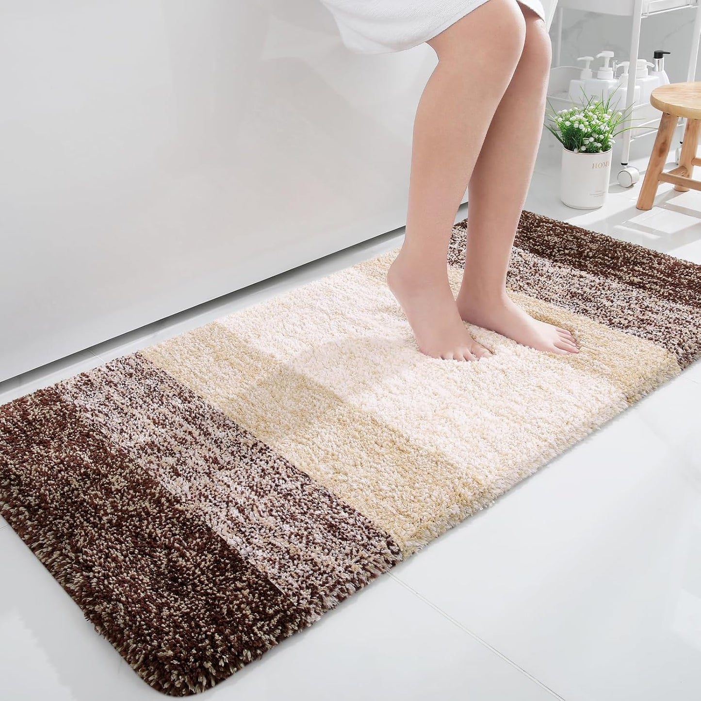 OLANLY Large Bathroom Rugs - Extra Soft Microfiber Mat 45x27 | Quick Dry & Machine Washable, Brown