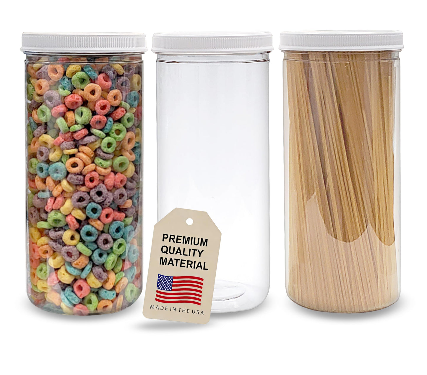 ljdeals 80 oz Tall Clear Plastic Jars with Lids, 2.5 Quart 10 Cup Cylinder Storage Containers, Wide Mouth PET Canisters, Pack of 3, BPA Free, Food Safe, Made in USA