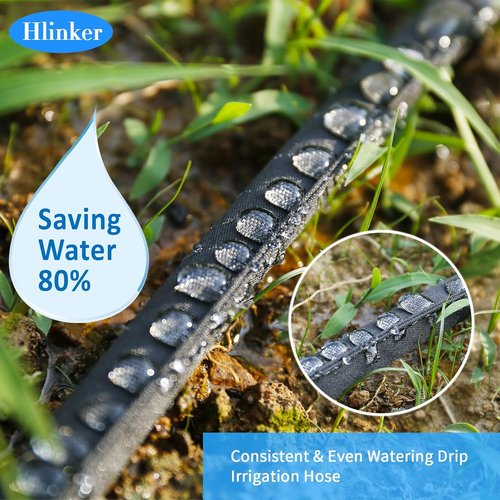 Hlinker Flat Soaker Hose - 100 FT Drip Irrigation for Garden Beds | Leakproof & Water-Saving Design