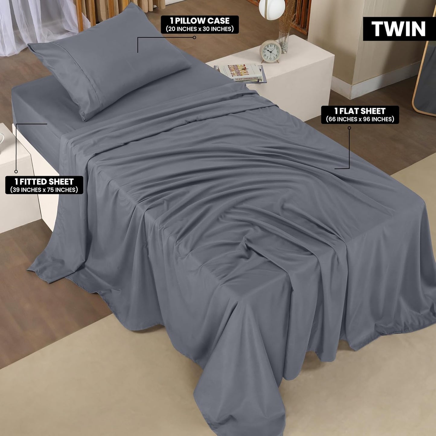 Utopia Bedding Twin Bed Sheets Set - Soft Brushed Microfiber | Fade & Shrinkage Resistant - Grey