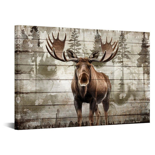 iKNOW FOTO Moose Canvas Wall Art - 16x24 Modern Rustic Wildlife Print - Majestic Elk Deer with Big Horns - Vintage Framed Artwork for Living Room, Bedroom, Cabin Decor