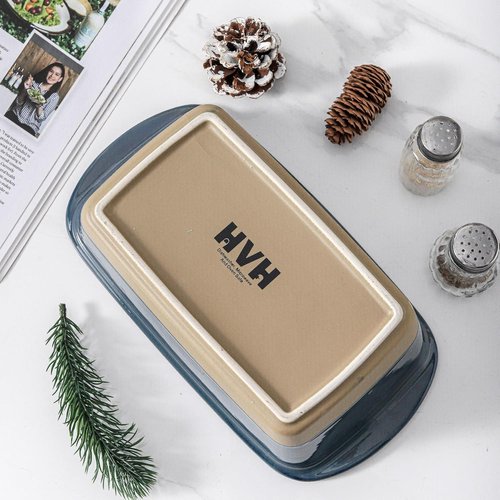 HVH Ceramic Loaf Pan - 9 x 5 Inch Rectangular Baking Dish for Farmhouse Style Bread (Blue)
