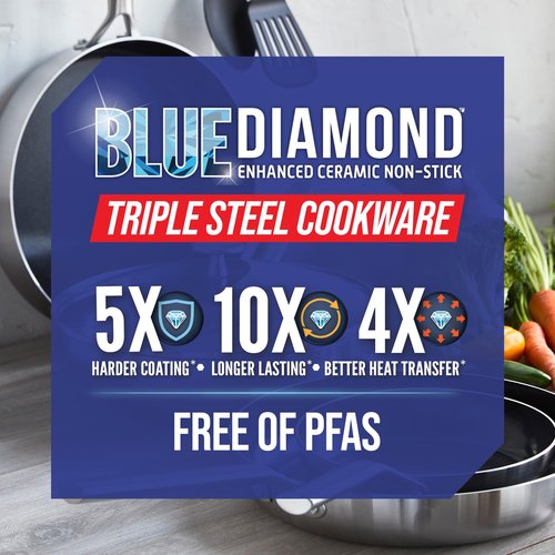 Blue Diamond Tri-Ply Stainless Steel 9.5” & 11" Frying Pan Skillet Set, Healthy Ceramic Nonstick, PFAS-Free, Multi Clad, Induction, Dishwasher & Oven Safe, Versatile Kitchen Essential