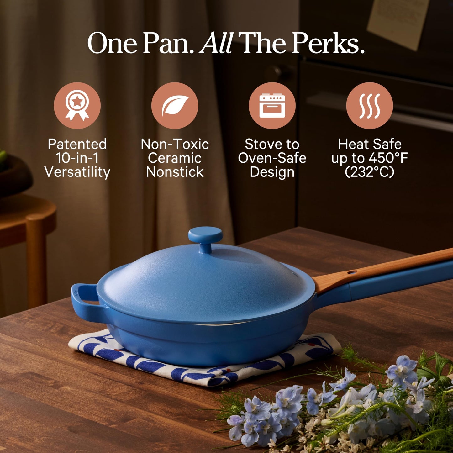 Our Place Always Pan 2.0-10.5” (2.6 Qt) Nonstick, Toxin-Free Ceramic Cookware | Patented 10-in-1 Aluminum Frying & Sauté Pan | Safe for Oven, Induction & All Cooktops up to 450°F | Forget-Me-Not Blue