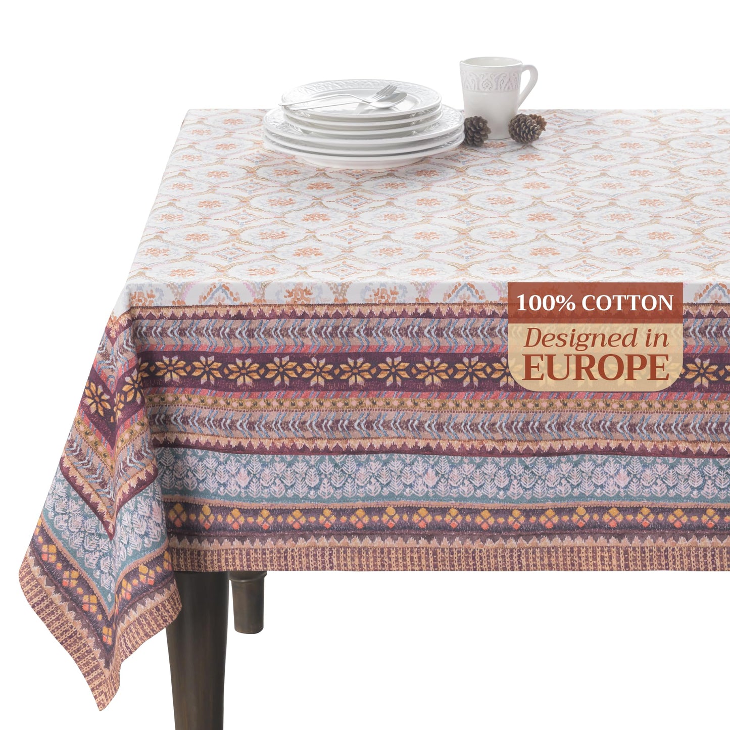 Maison d' Hermine Table Cloth Square Table 100% Cotton 54 x 54 Inches Fall Tablecloth Reusable Everyday Use for Thanksgiving Christmas Decorations Dining Farmhouse Party (Fair Isle)