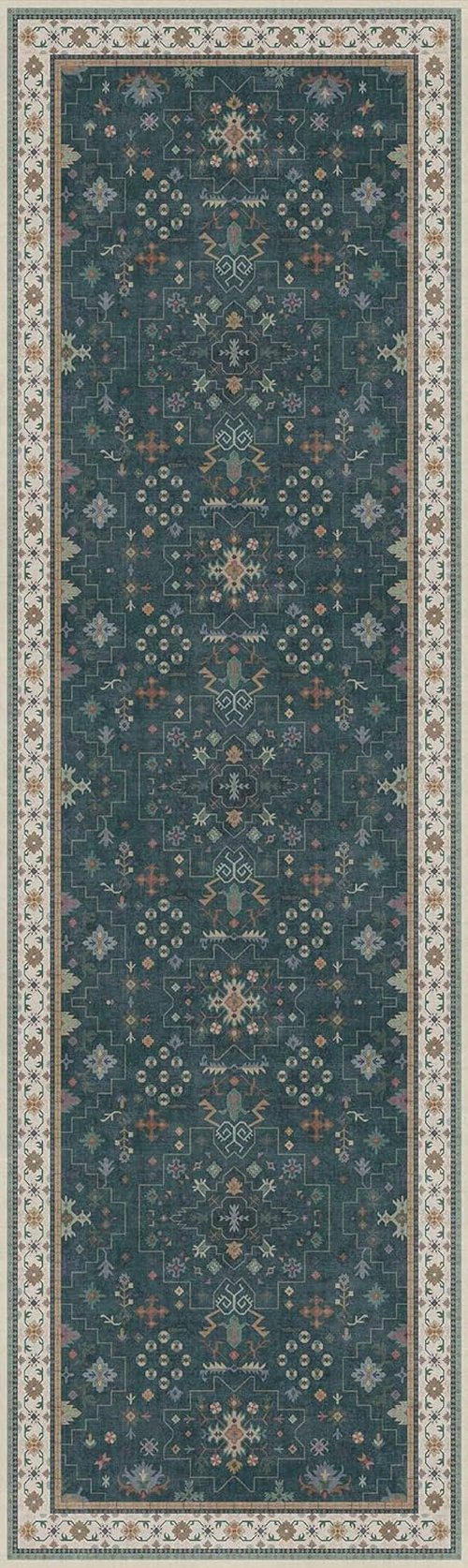 Hazo Haus Dark Green Kitchen Rug - Modern Vintage Boho Floral Design, Washable 10 ft Non-Slip Runner