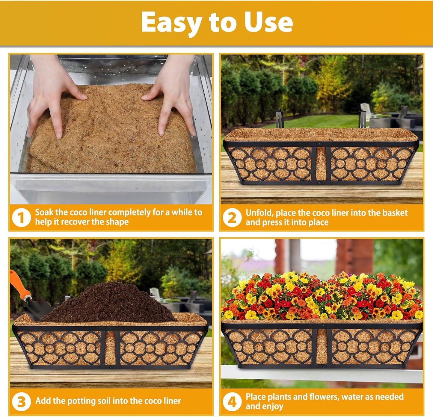Legigo 24-Inch Square Coco Liners - Natural Coconut Coir Fiber Replacement for Planter Baskets | 2 Pack