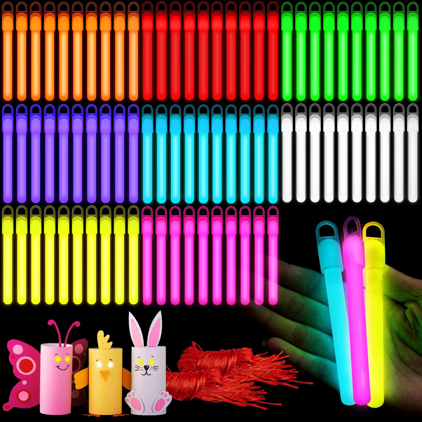 Lewtemi 50 Pack 4" or 6" Bright Glow Sticks Bulk, Glow in the Dark Party Supplies Birthday and Holidays (4 Inch,Multicolor)