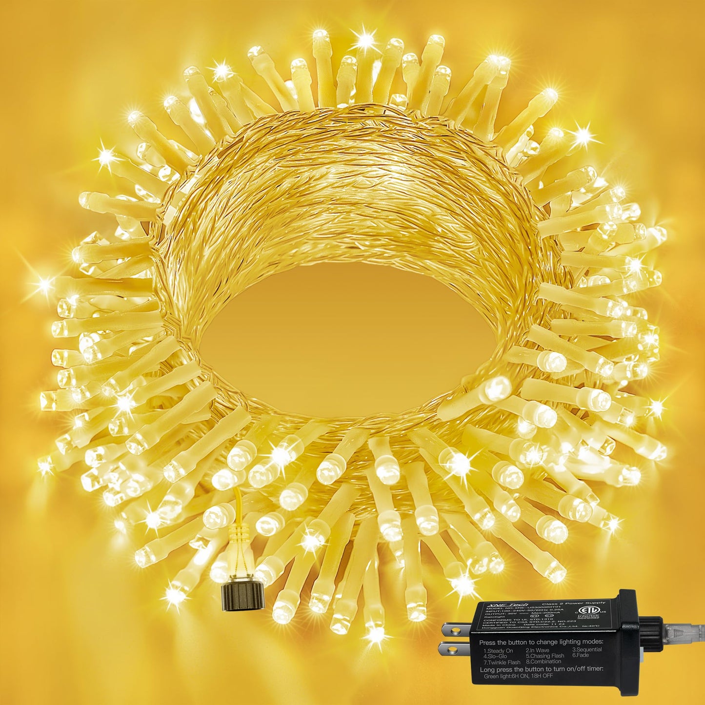 Ollny 120LED 40FT String Lights, Waterproof Connectable Fairy Lights with Timer 8 Modes, Warm White Plug in Indoor Light for Bedroom Classroom Outdoor Wedding Christmas Party Decorations