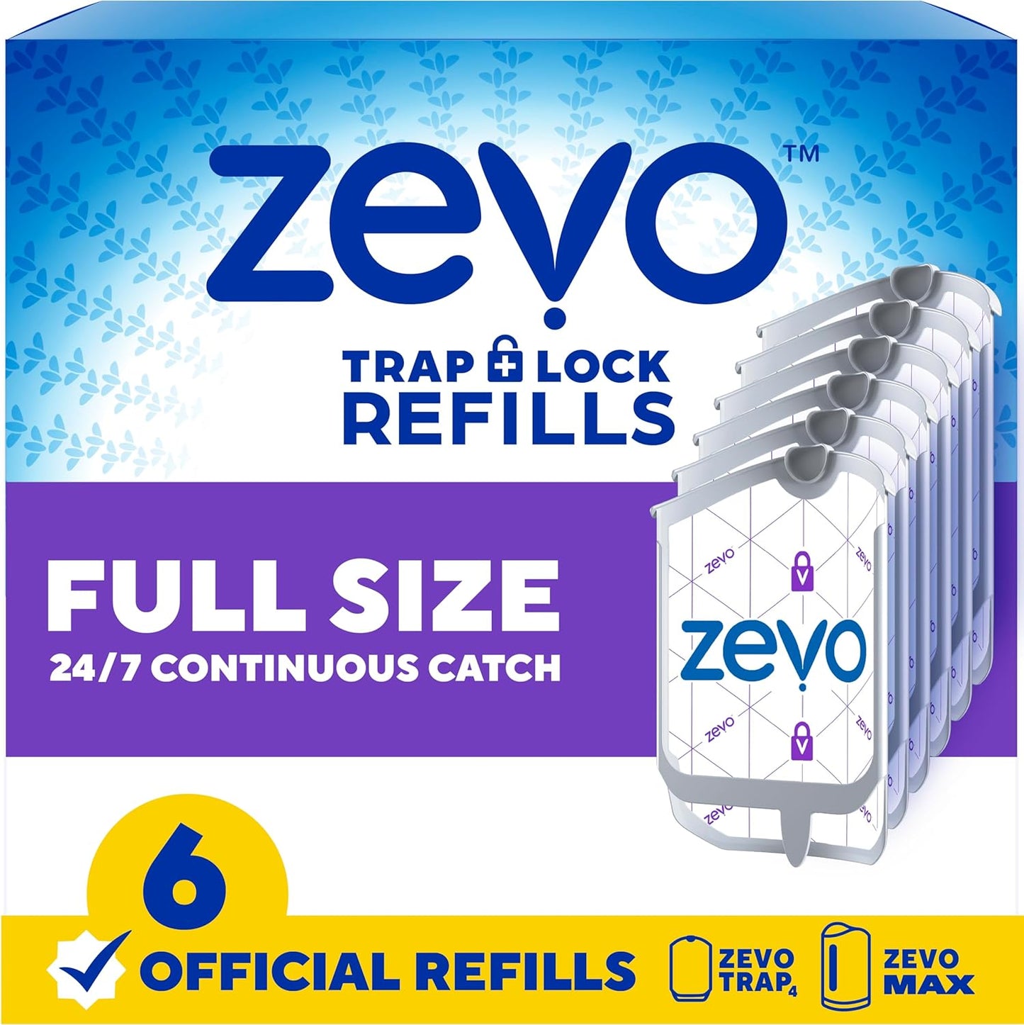 Zevo Flying Insect Trap Refill Cartridges - Trap+Lock Technology for Gnats & Flies | 6 Pack