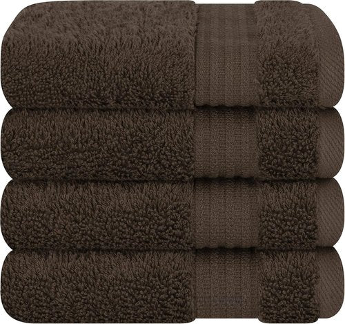 Cotton Paradise 100% Cotton Turkish Washcloth Set - 4 Soft Absorbent Towels in Brown