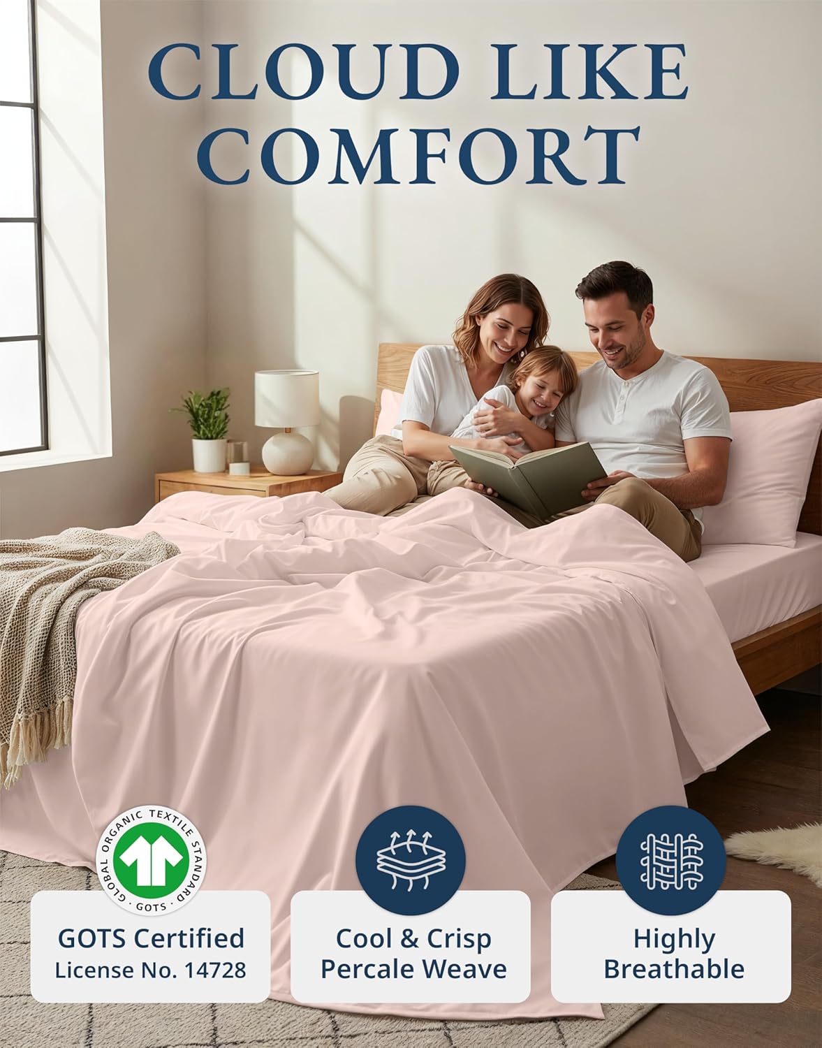 LANE LINEN RV Queen Sheets Set - 100% Organic Cotton with 15" Deep Pocket Fitted | Short Sepia Rose