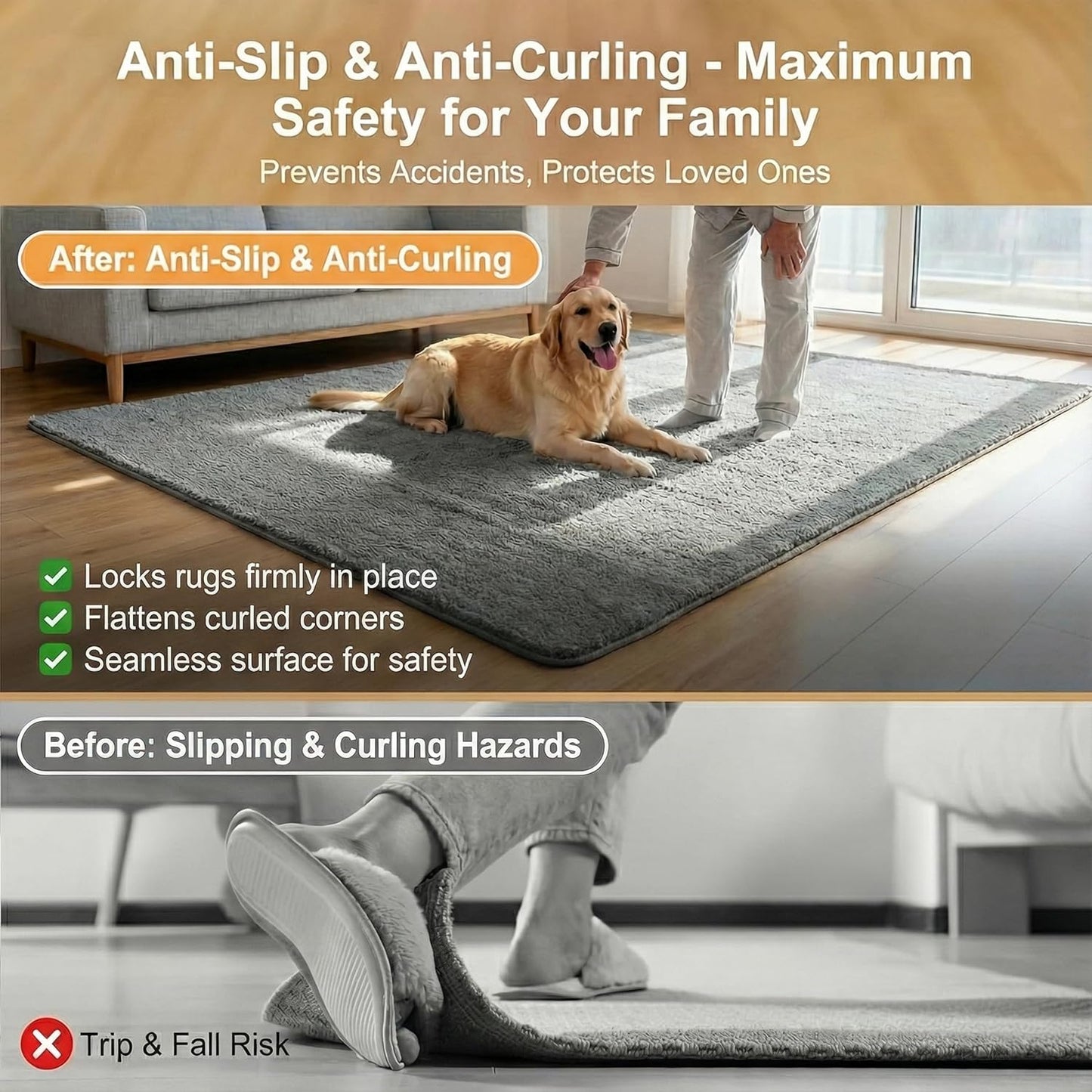 Skiennix 12 PCS Non-Slip Rug Gripper - Double-Sided Carpet Tape for Hardwood Floors | Black