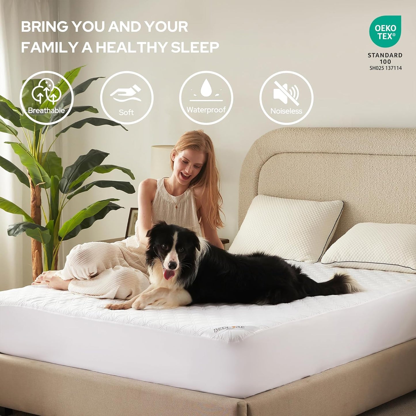 Skiennix Waterproof Mattress Protector - Noiseless Queen Size Pad with Deep Pocket | Soft & Washable