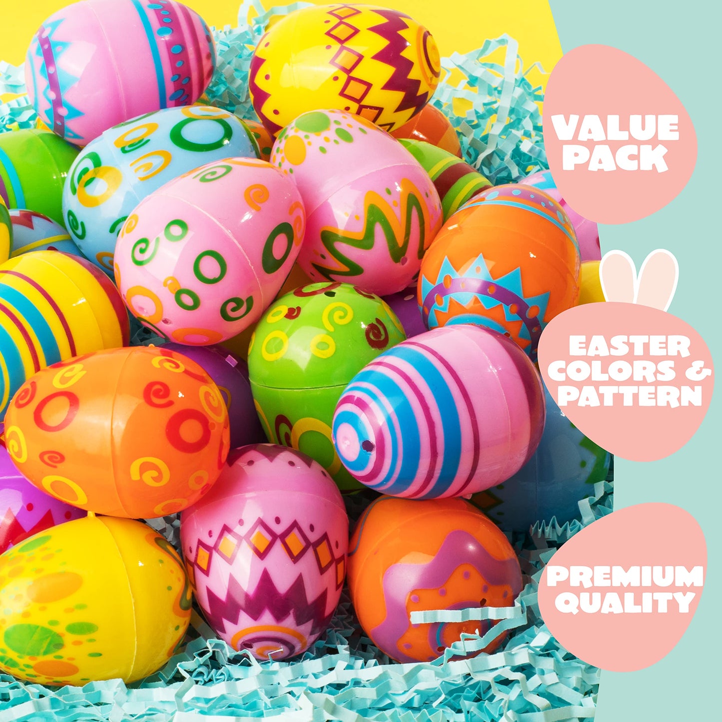 JOYIN 288PCS 2.3" Printed Easter Eggs, Empty Easter Eggs Fillable, Colorful Plastic Eggs Bulks for Easter Hunt, Party Favor, Basket Stuffers Filler, Classroom Prize Supplies