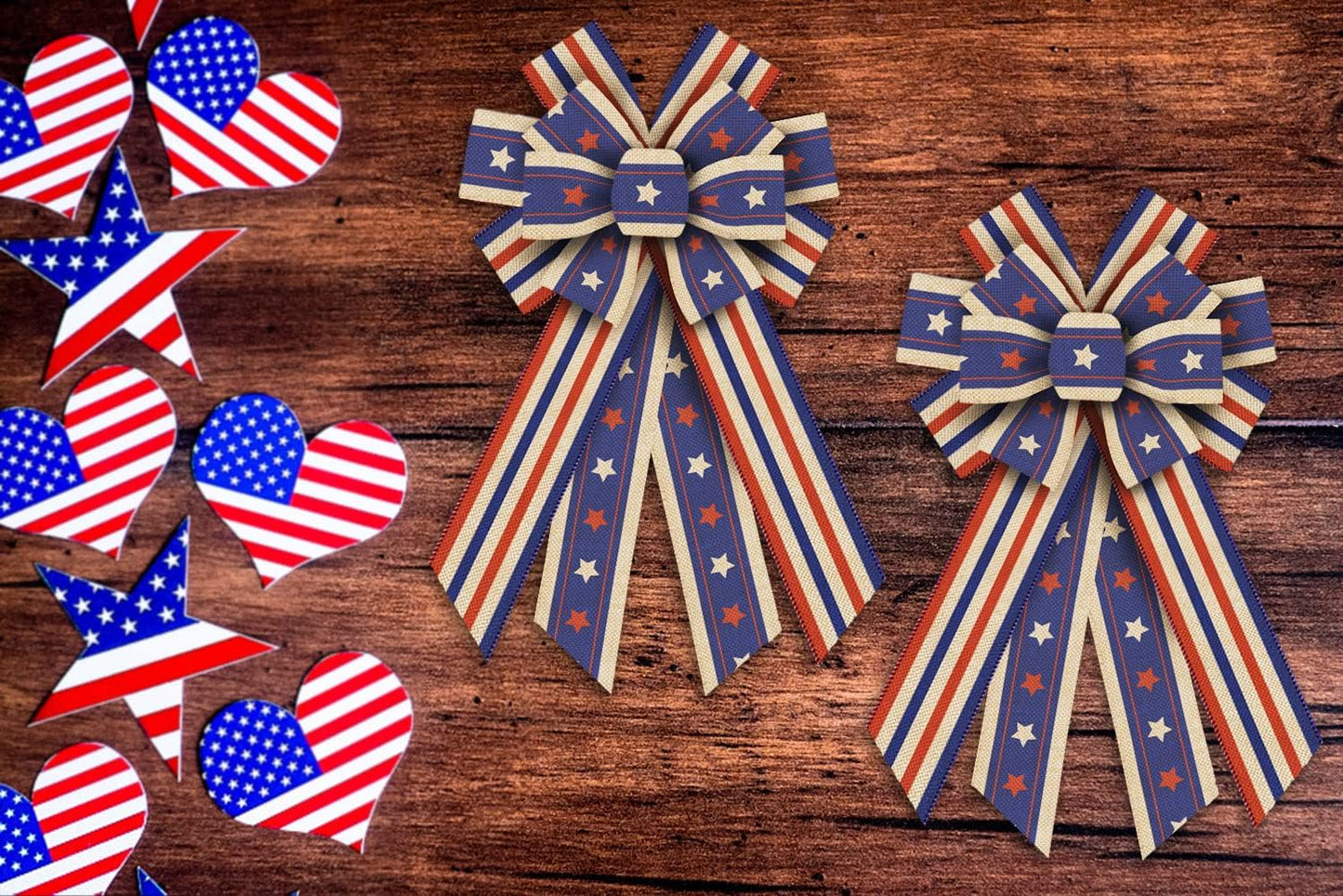 Skiennix Patriotic Wreath Bows - July 4th American Flag Burlap Decor for Indoor/Outdoor Use