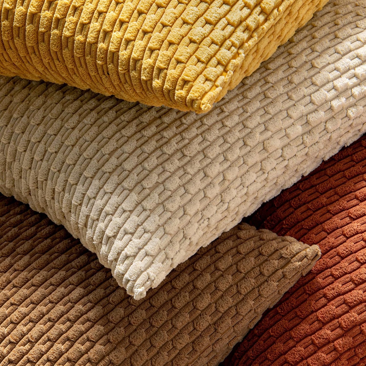 MIULEE Throw Pillow Covers - Soft Corduroy Boho Striped Decorative Set of 2 | Rust 18x18 Inch for Couch & Sofa