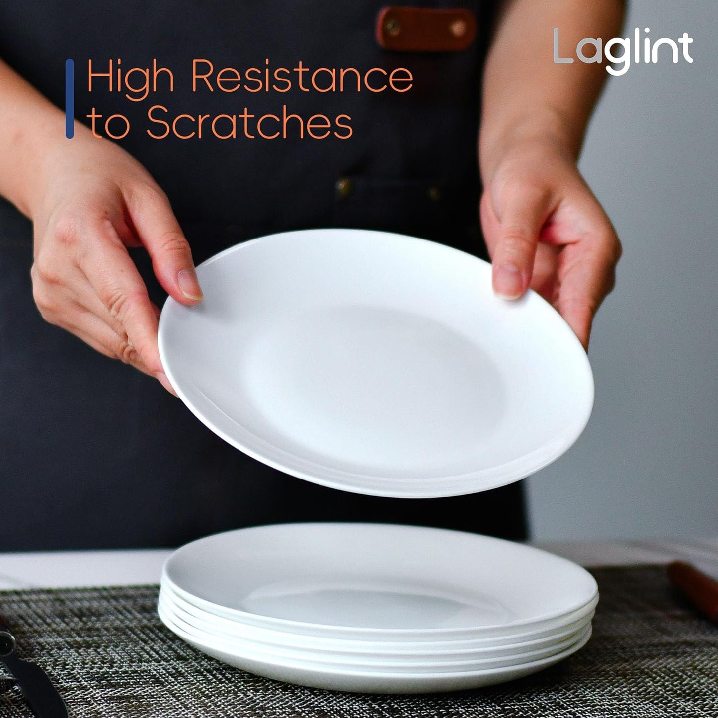 LaGlint Appetizer Plate Set - 7.5-Inch Lightweight Opal Glass | Round White Salad Plates, Dishwasher & Microwave Safe