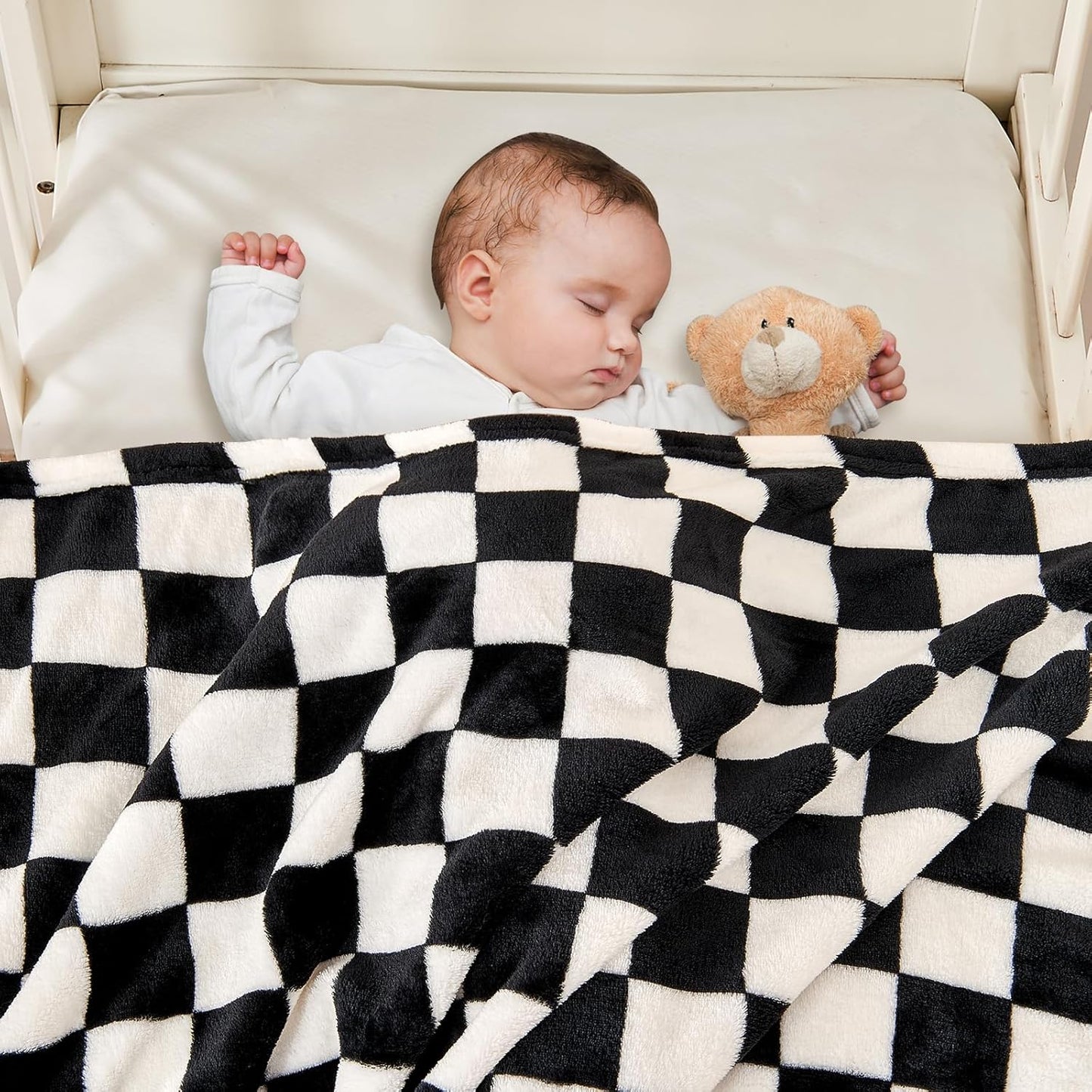 Yurhap Checkered Baby Blanket - Ultra Soft Fleece Receiving Blanket for Infants | 30''x40'', Black