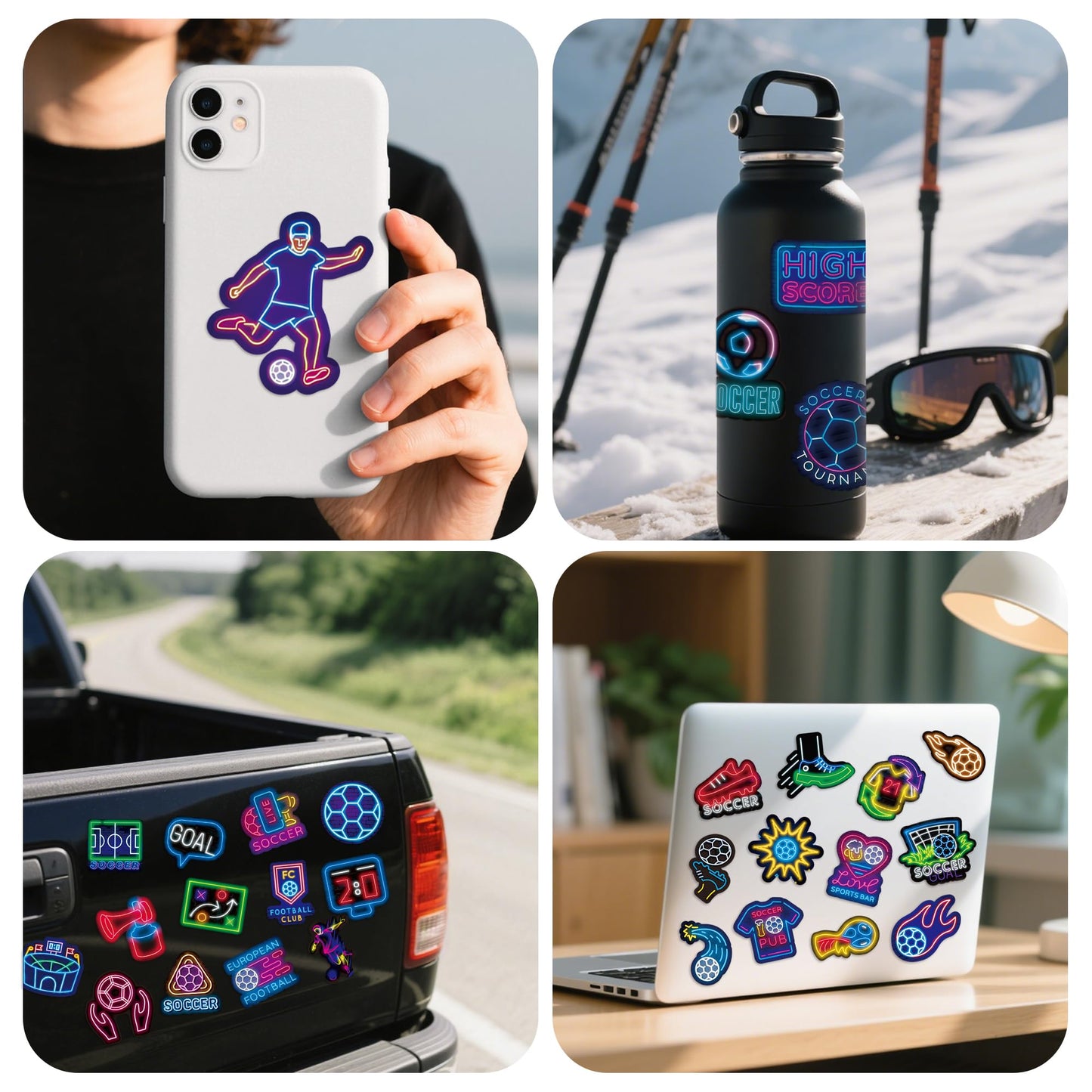 YUISLE 50 PCS Soccer Stickers for Kids Teens & Adults, Cool Neon Football Stickers for Scrapbook Water Bottles, Laptop, Luggage, Vinyl Waterproof Decals for Soccer Team Gifts-B07
