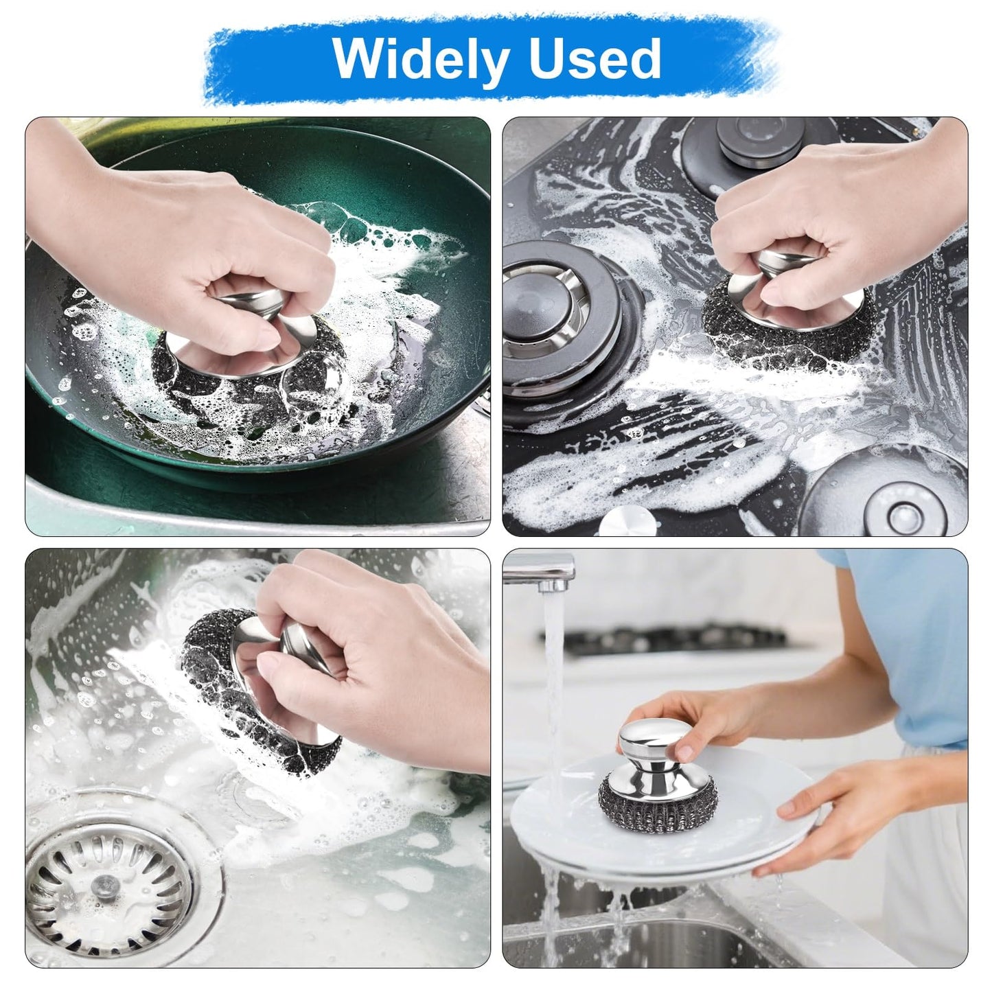 7PCS Steel Wool Scrubber Pads, Stainless Steel Scrubber Set with 1PCS Handle, Metal Scrubbers for Cleaning Kitchen and Household, Dishes, Stoves, Grill, Wash Sink, Pots