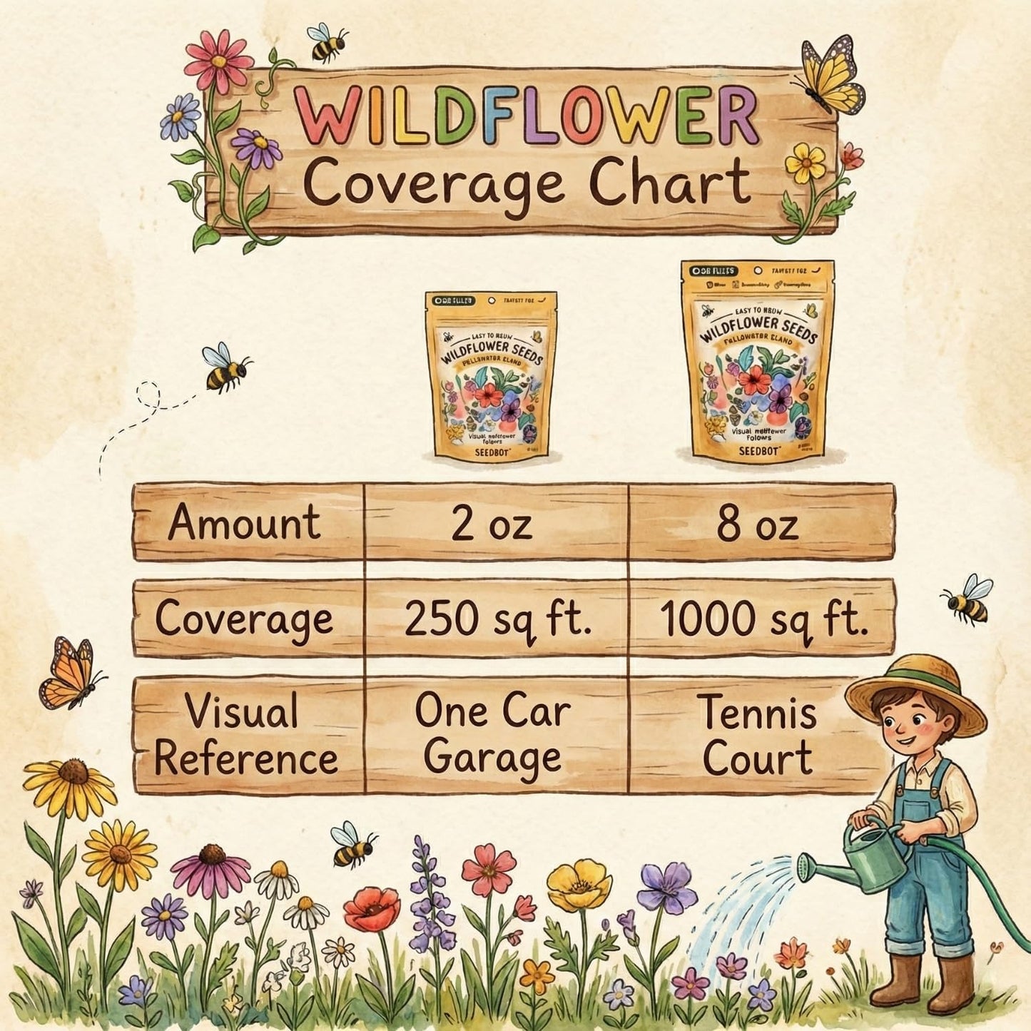 Seedboy Wildflowers Seed Mix for Pollinators - 8 oz Bulk Non-GMO Seeds for Bees & Butterflies | 47 Varieties
