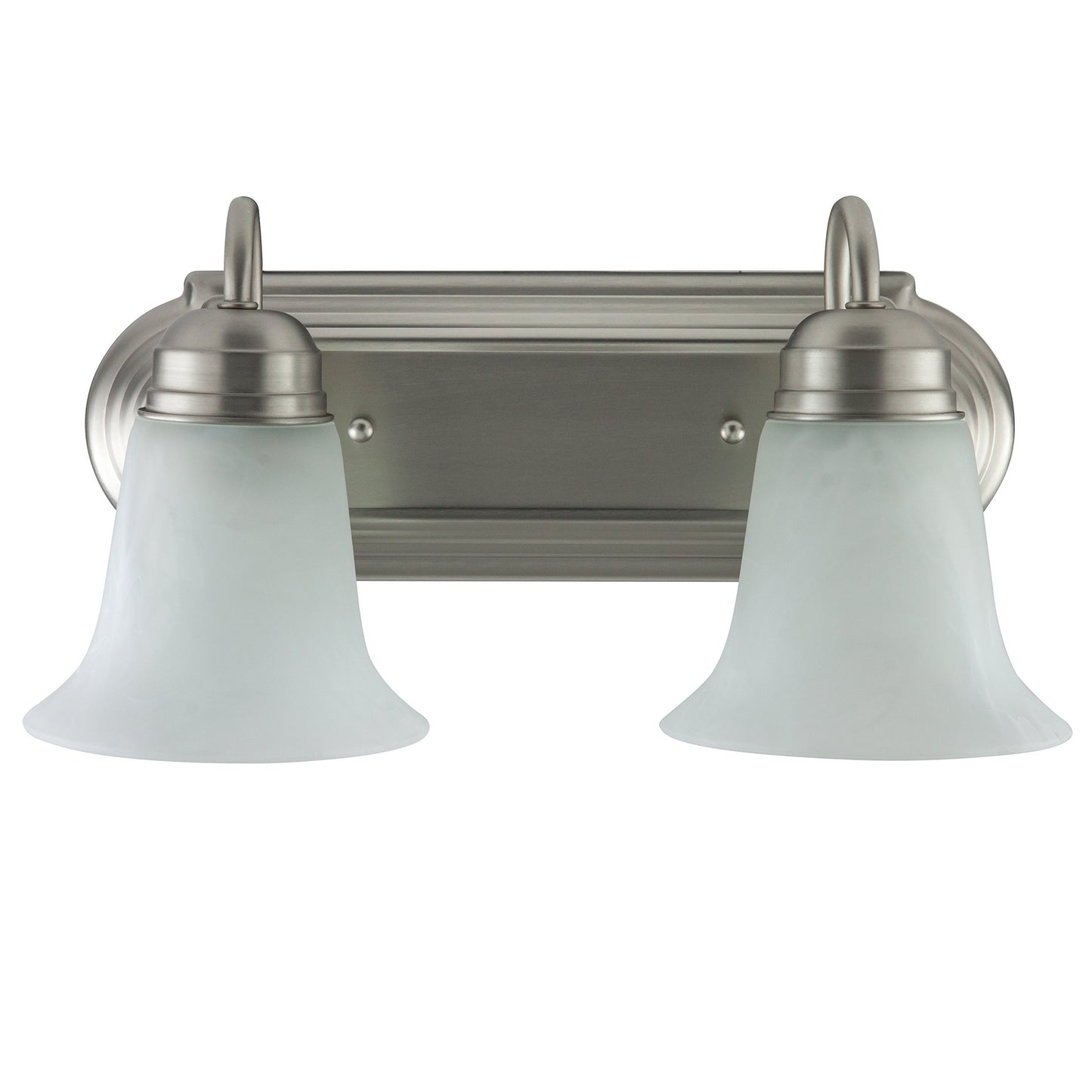 Sunlite 45430 14-Inch Traditional Vanity Light, Classic Decorative Wall Sconce, Bell-Shaped Alabaster Glass Shades, 2 60W A19 Bulbs (Not Included) Mirrors, Bathrooms Powder Room, Brushed Nickel Finish